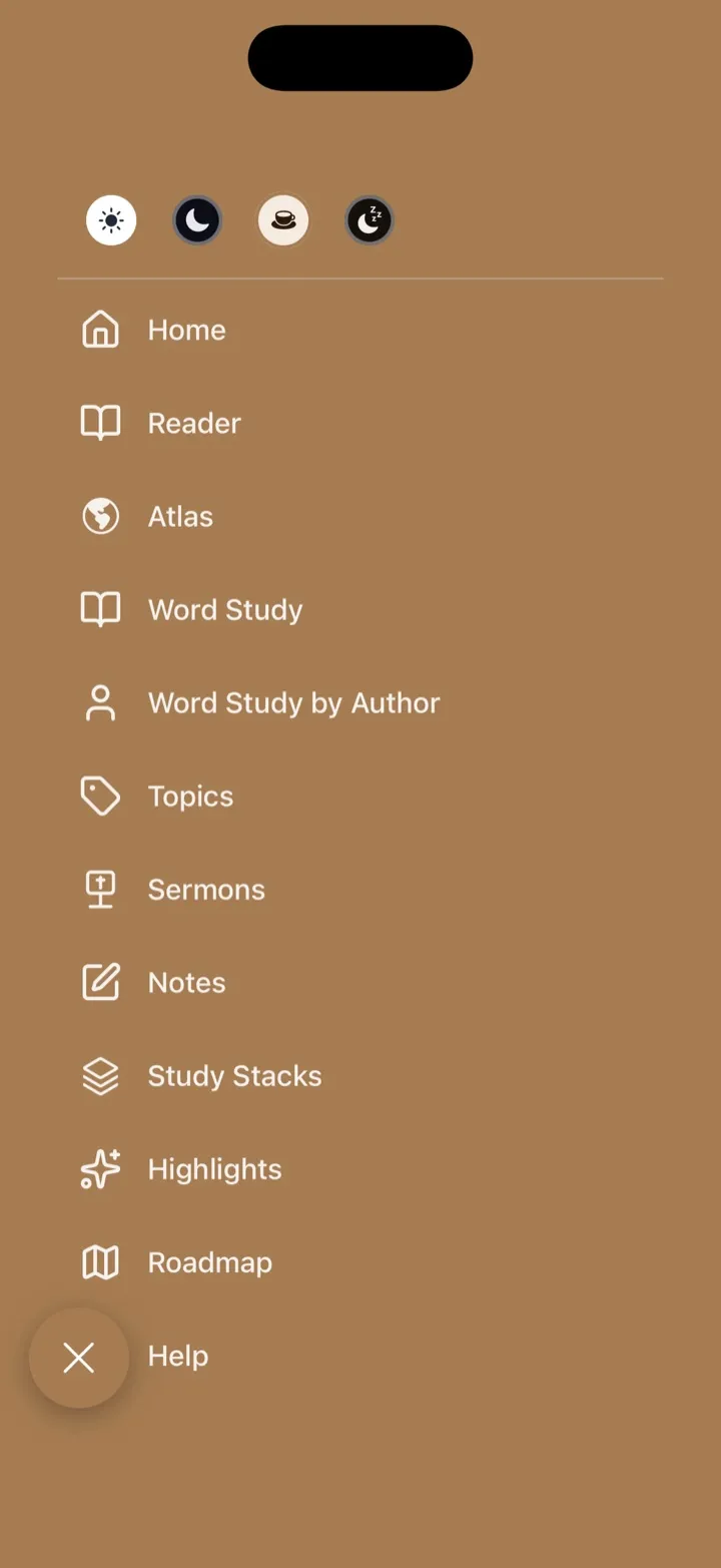 The GospelGrasp main menu open over the app.