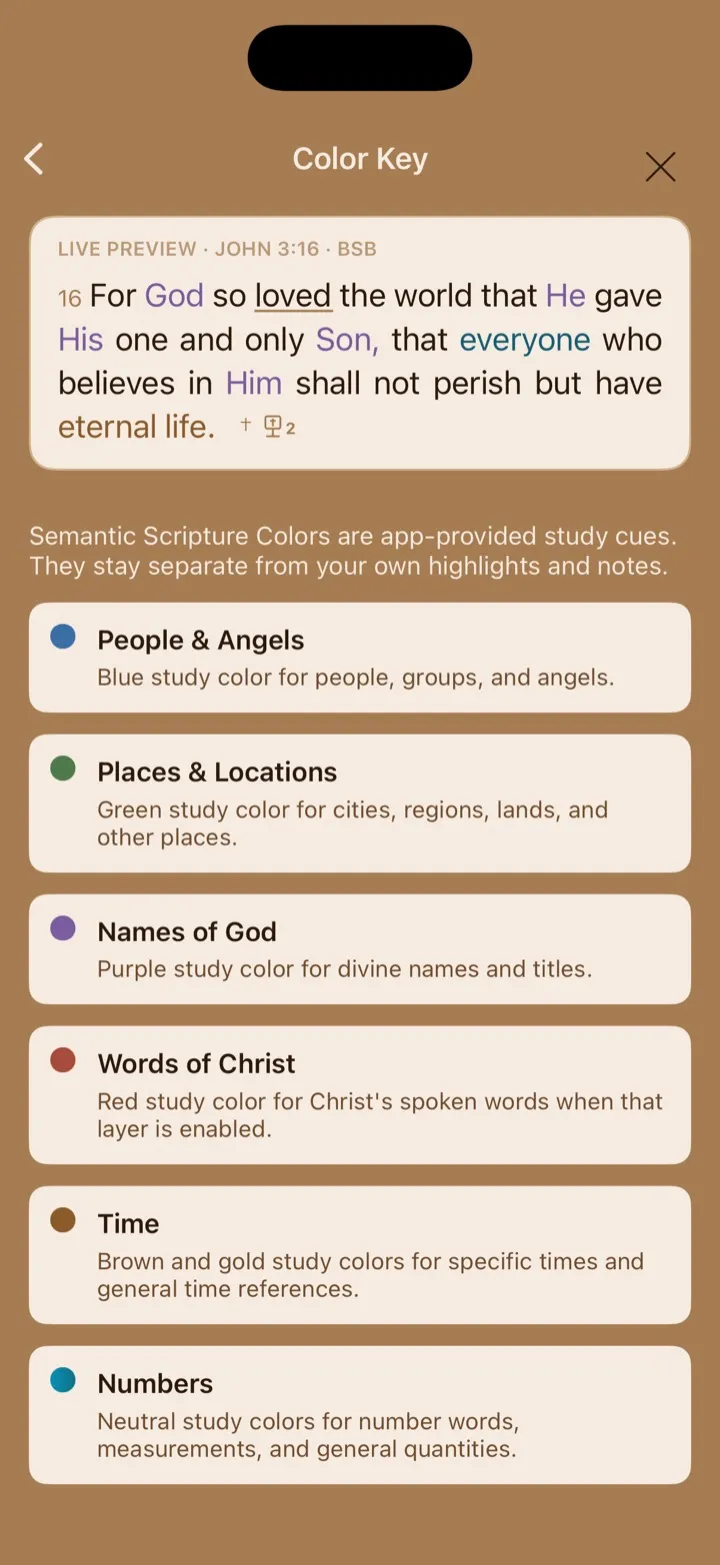 The Semantic Color Key listing each study color and its category.