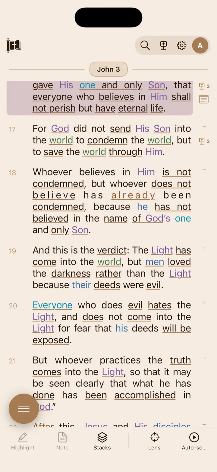 John 3 with app-provided semantic category colors.