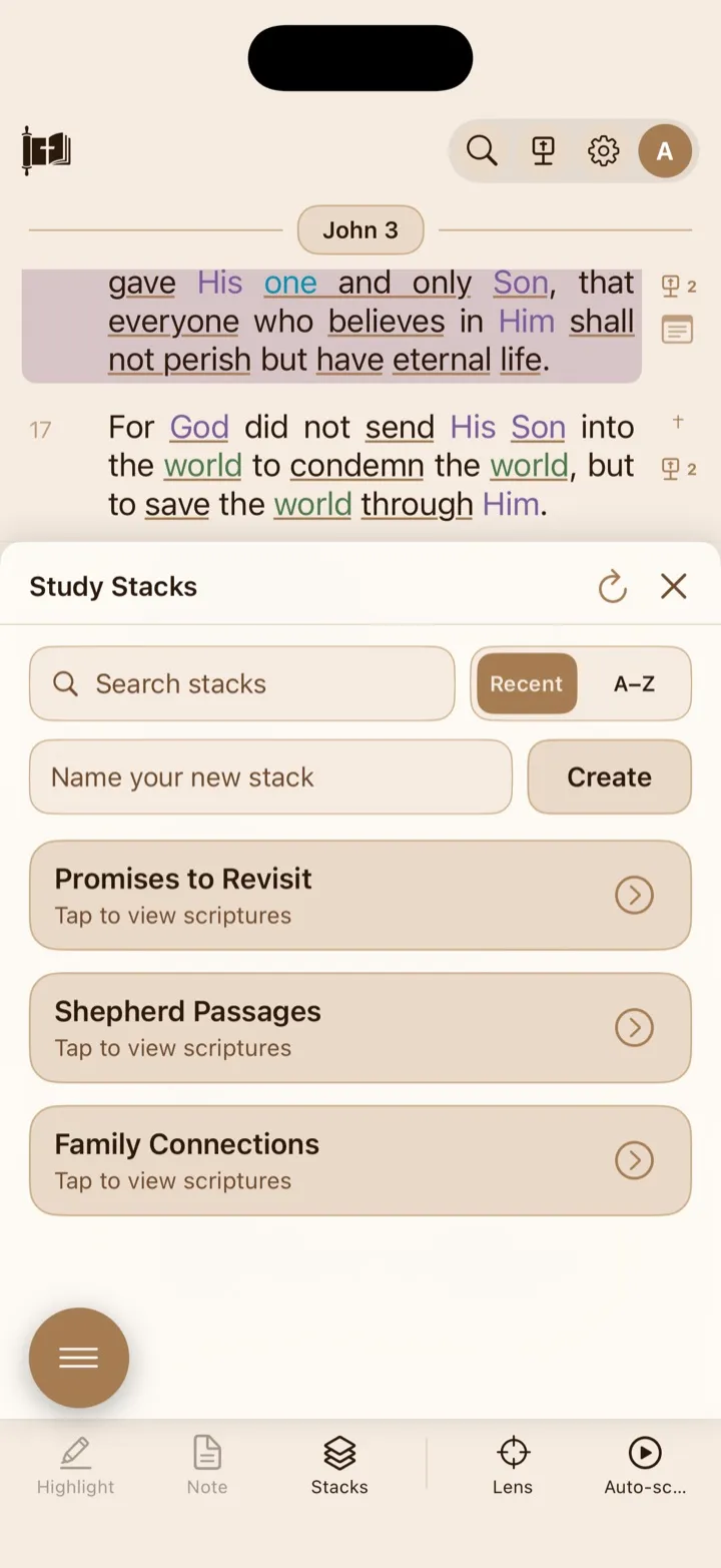 The Study Stacks library with search, sorting, and sample stacks.