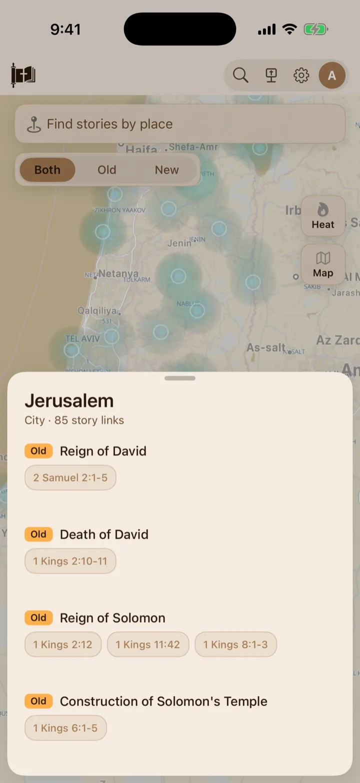 A Jerusalem place card with several connected Bible stories.